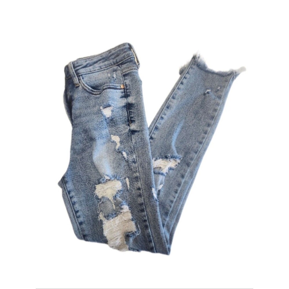 Judy Blue JB88390 Skinny Fit High Waist Acid Washed Distressed Jeans, 5/27